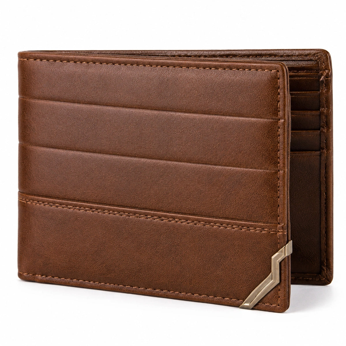 Portefeuille homme 12 x 9.5 cm synthétique marron pliant porte-cartes