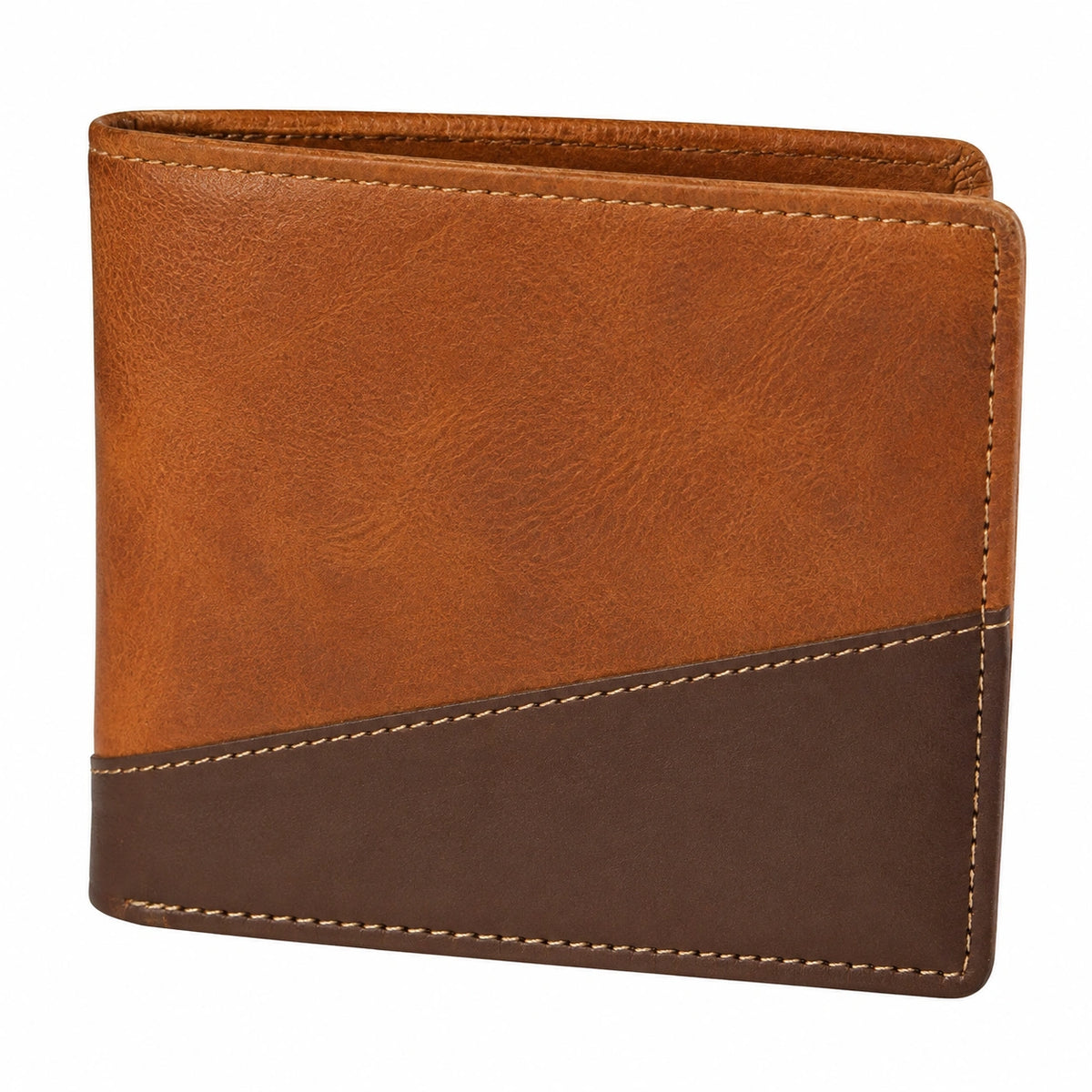 Portefeuille pliant 12 x 9 x 2 cm en matière synthétique marron bicolore style classique