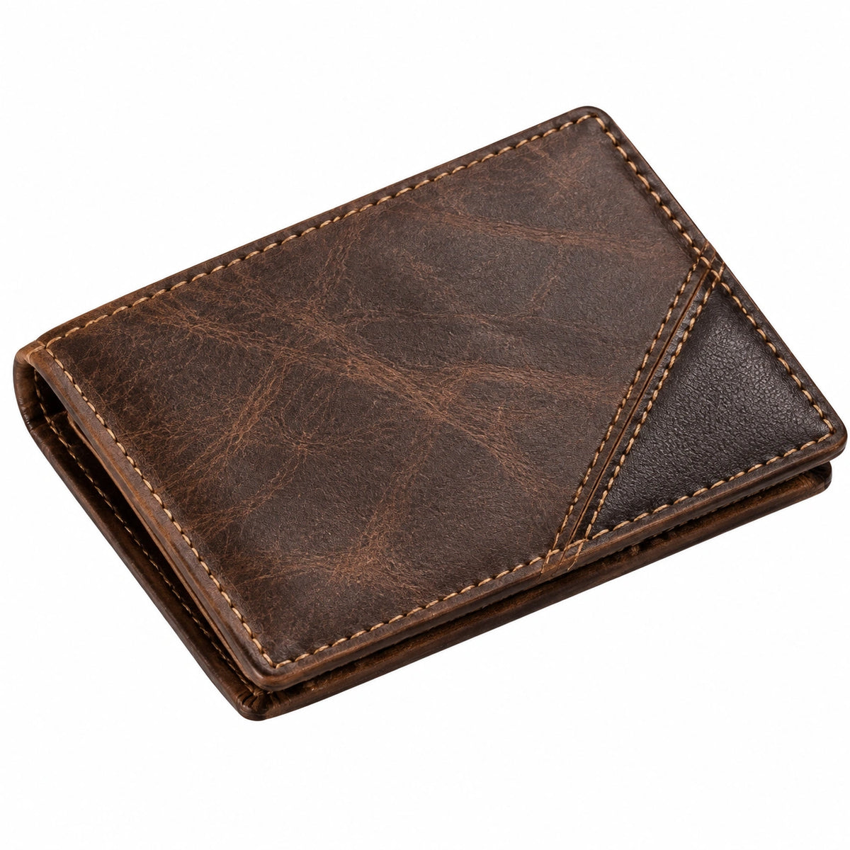 Portefeuille homme 11.5 x 9.5 cm en cuir marron style pliant