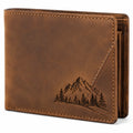 Portefeuille pliant 11.50 x 9.50 x 1.50 cm en cuir brun pour cartes et billets motif montagne