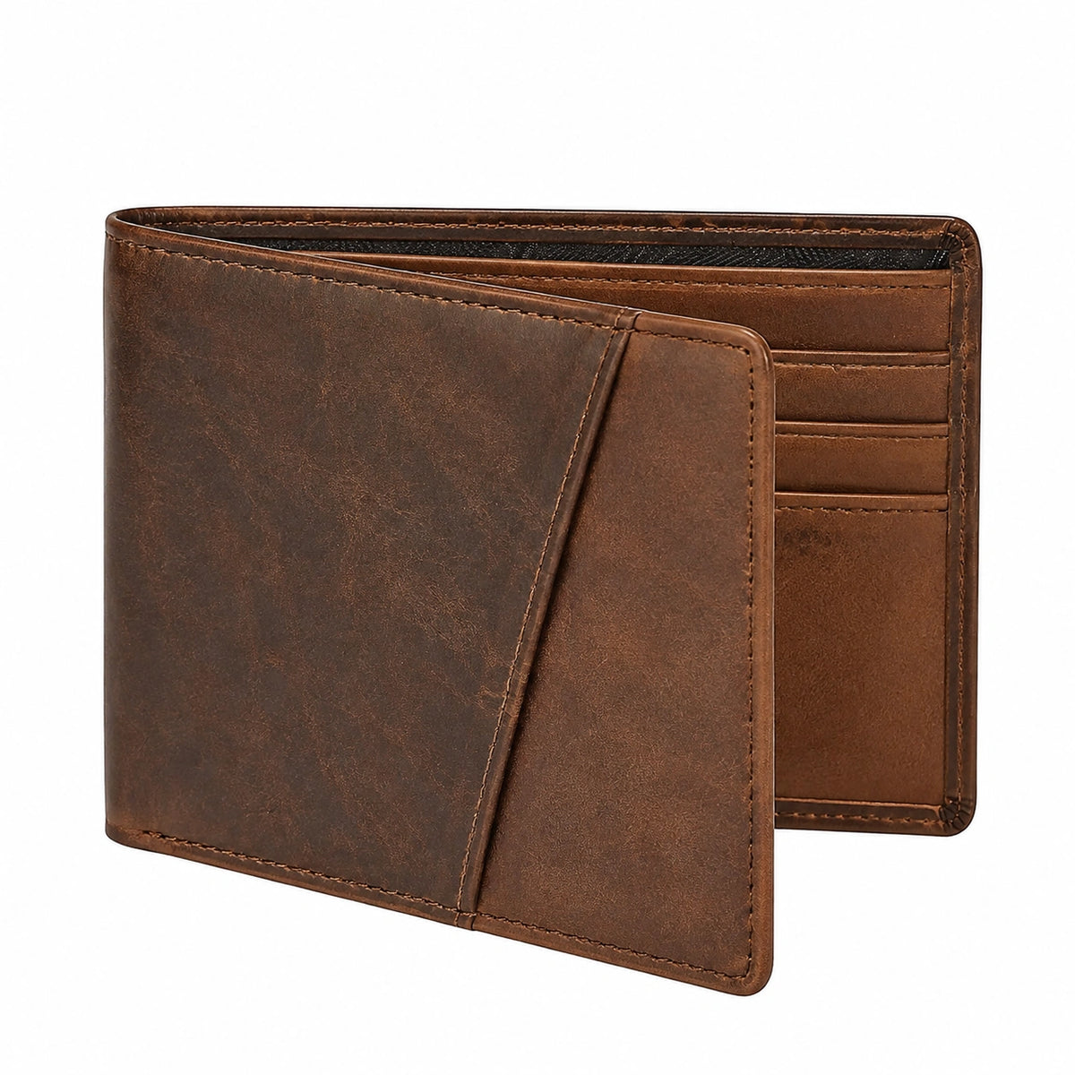 Portefeuille compact 12 x 9.5 cm en cuir marron pliant