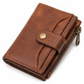 Portefeuille compact 12 x 9 x 3 cm en matière synthétique marron avec fermeture zippée