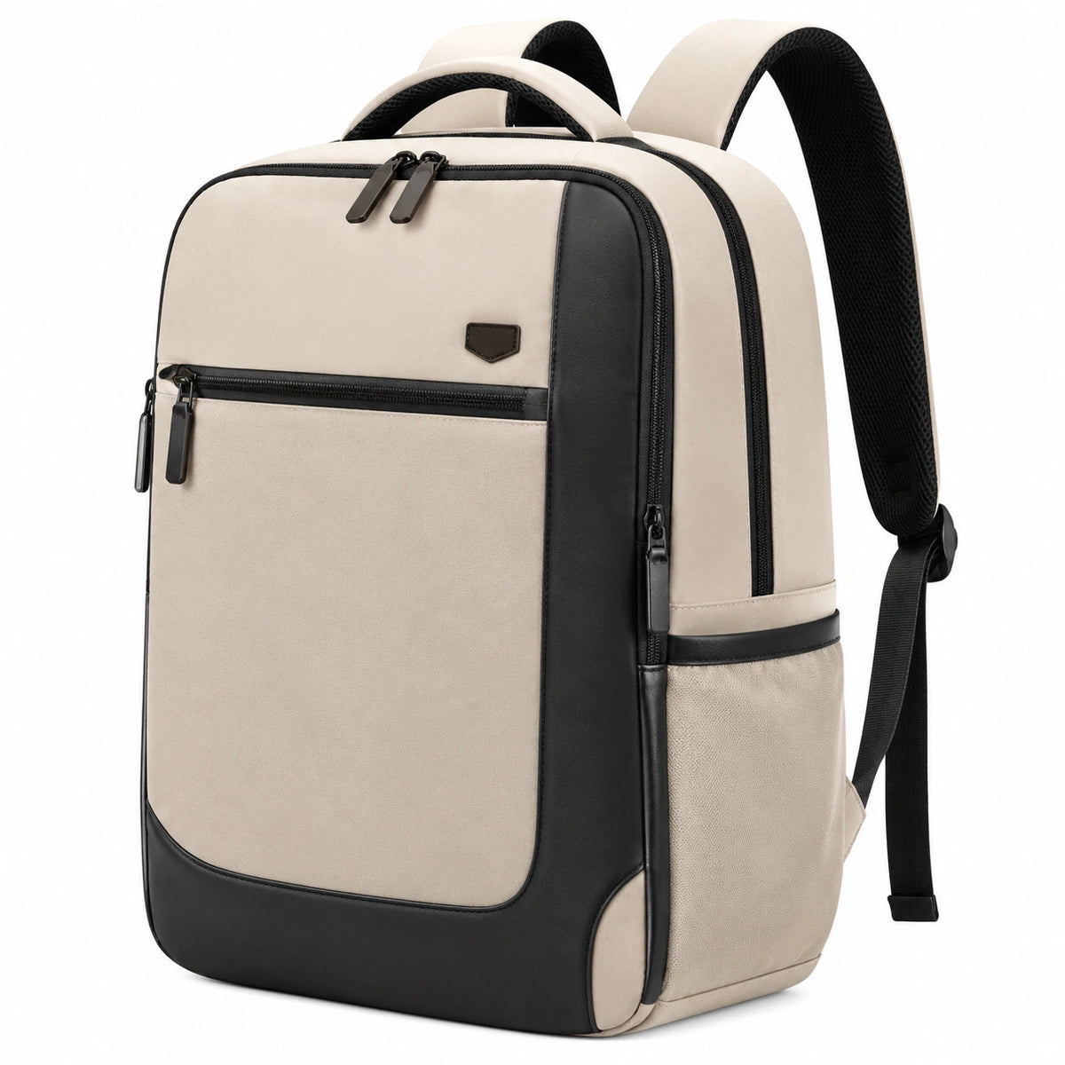 Sac à dos 30 x 18 x 45 cm en tissu beige et noir à rangements style urbain