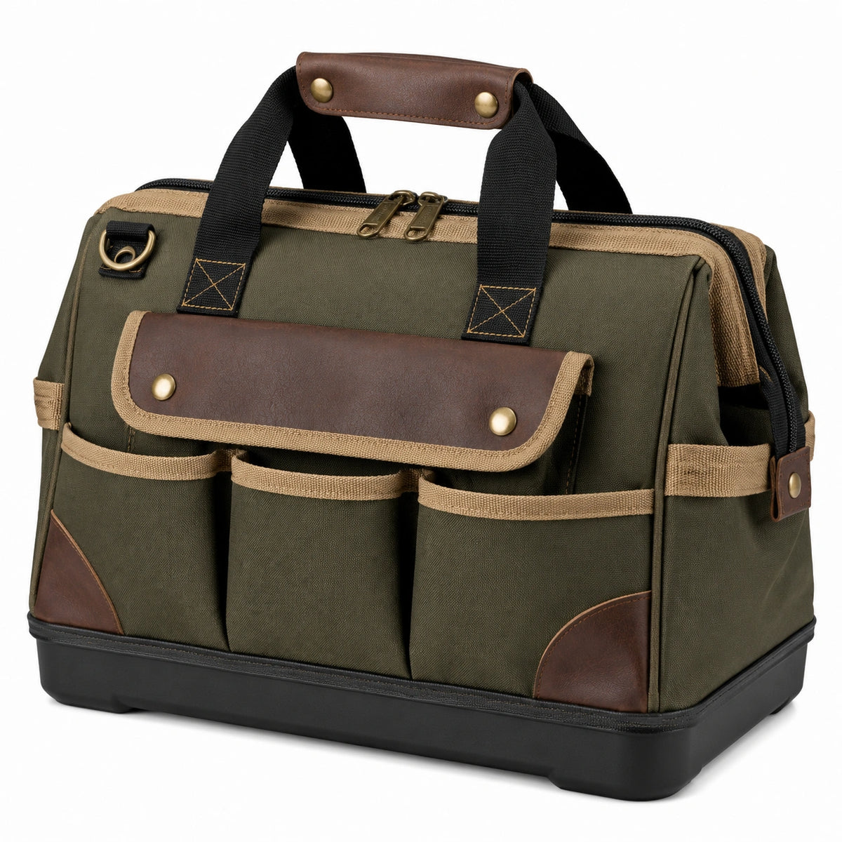 Sac de voyage 45 cm en toile vert kaki avec poches extérieures style utilitaire