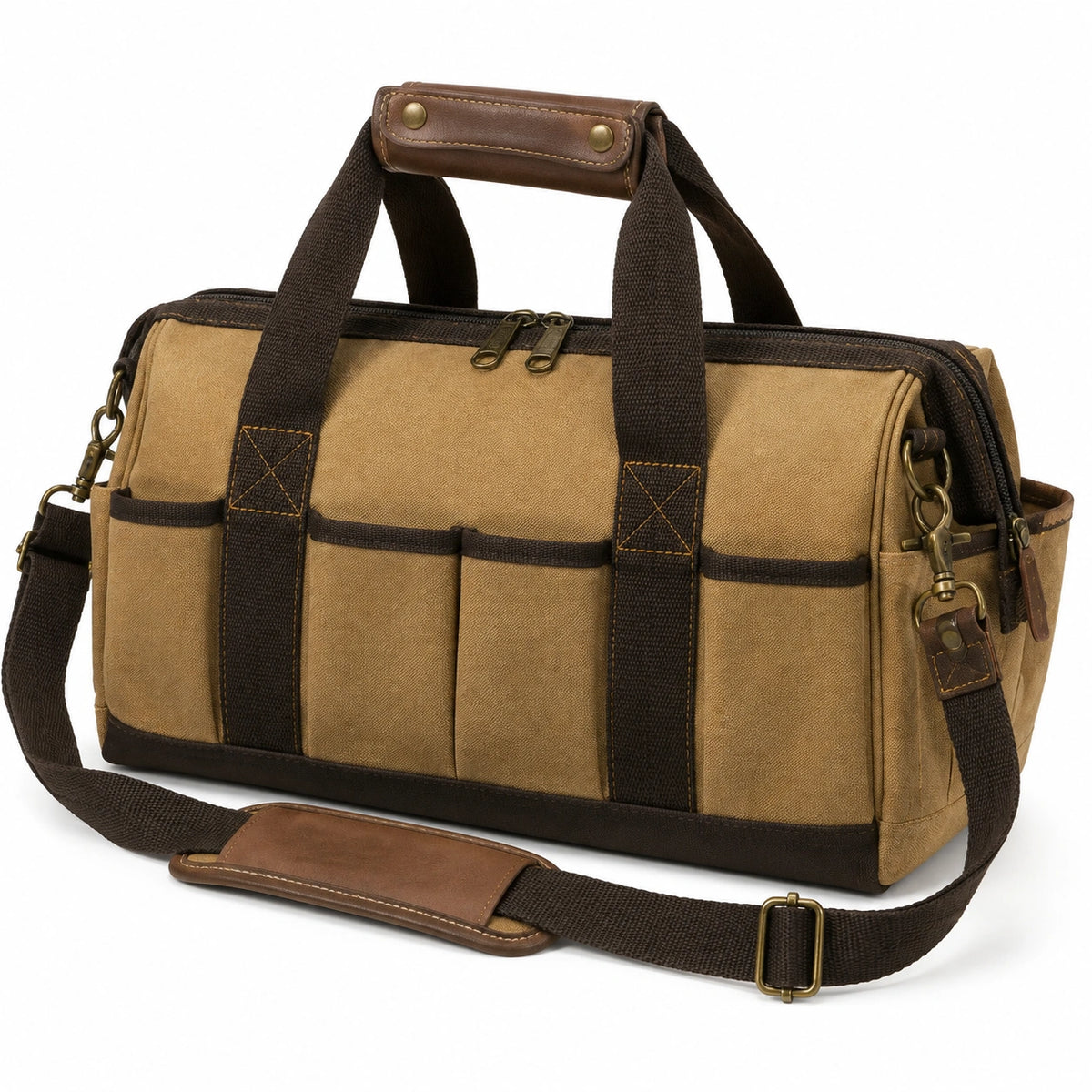 Sac de voyage 42 x 15 x 30 cm en toile marron style vintage à bandoulière