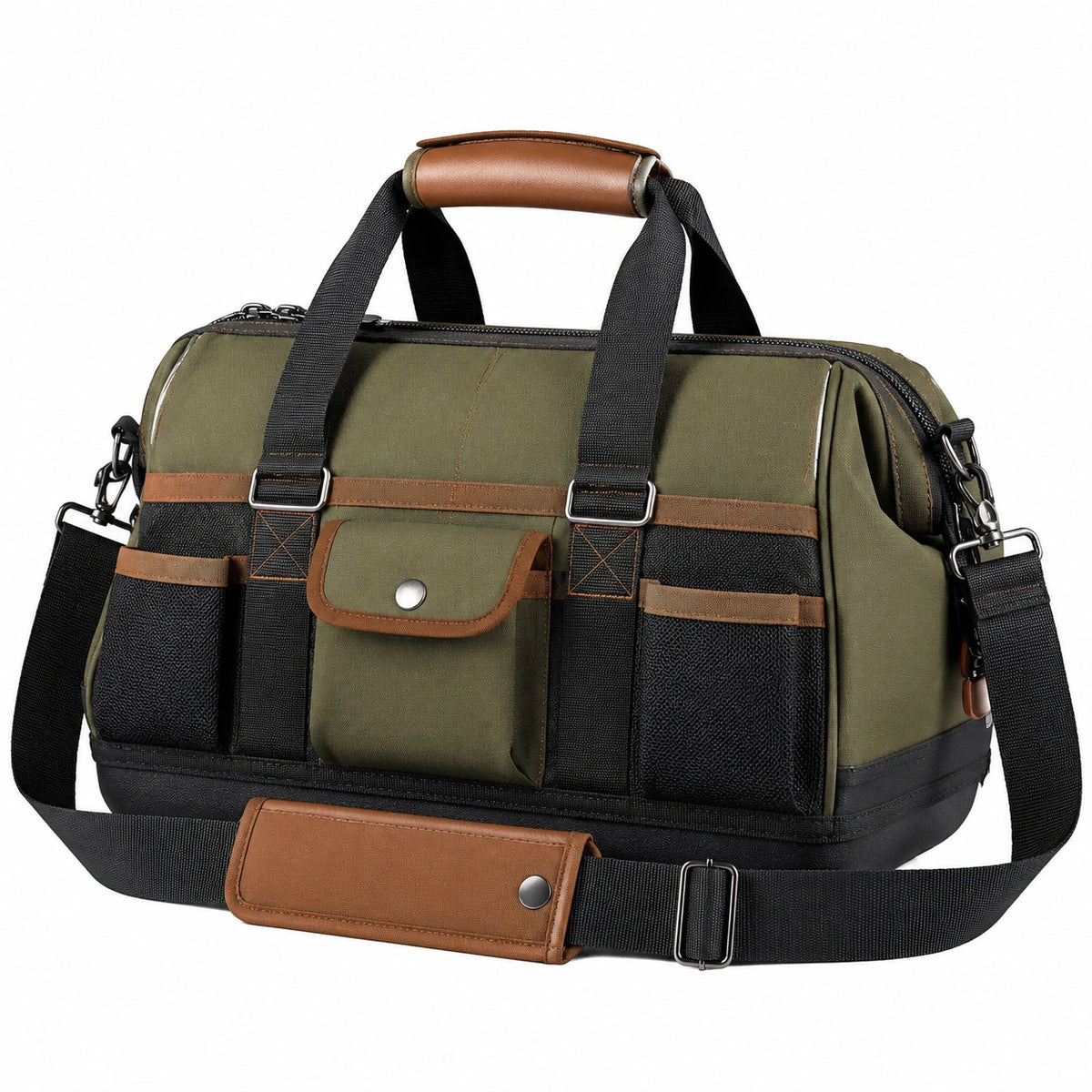 Sac de voyage 45 x 25 x 28 cm en tissu synthétique kaki avec bandoulière réglable