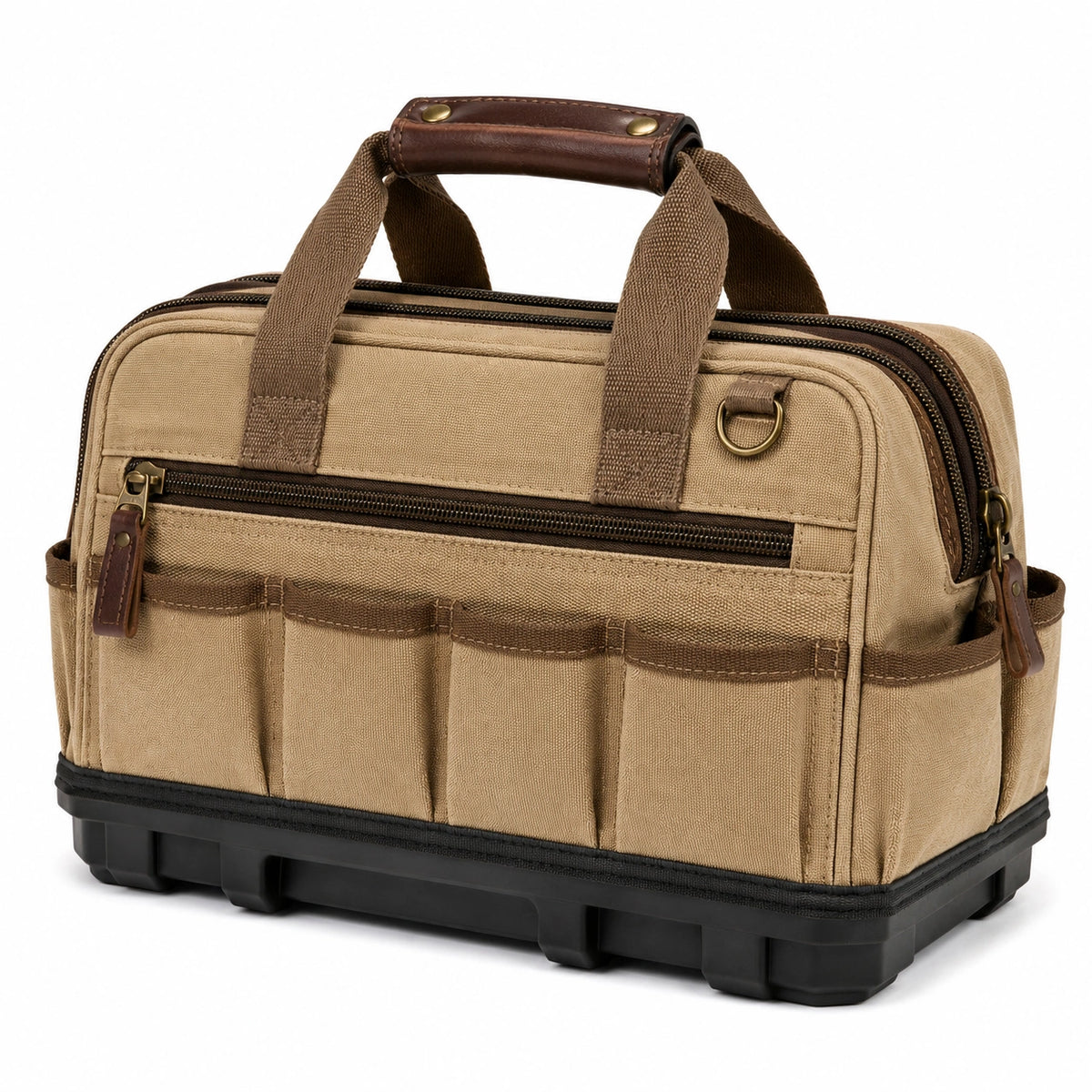Sac à outils 40 x 20 x 28 cm en toile beige à compartiments avec fond rigide