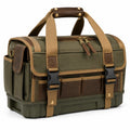 Sac de voyage 42 x 22 x 30 cm en textile vert kaki et similicuir marron avec rangements multiples
