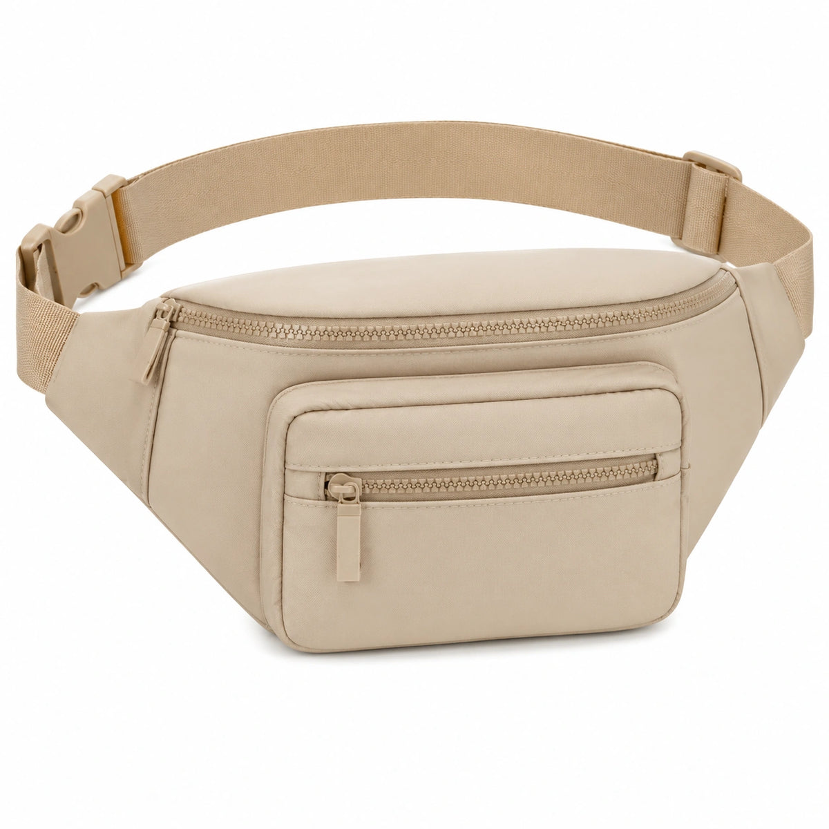 Sac banane 30 x 15 x 8 cm en polyester beige à poches zippées réglable