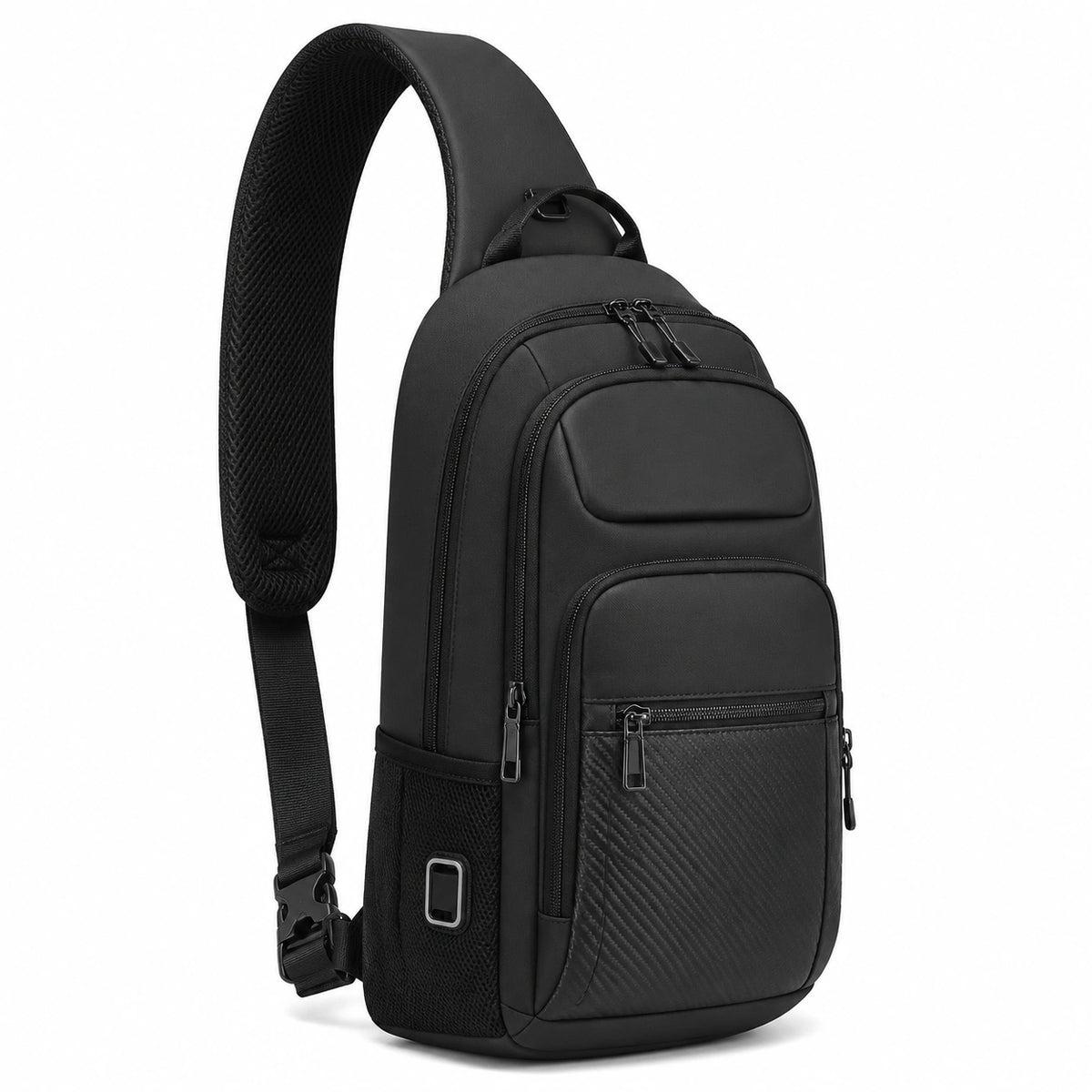 Sac bandoulière 20 x 10 x 32 cm en polyester noir pour usage quotidien à compartiments multiples