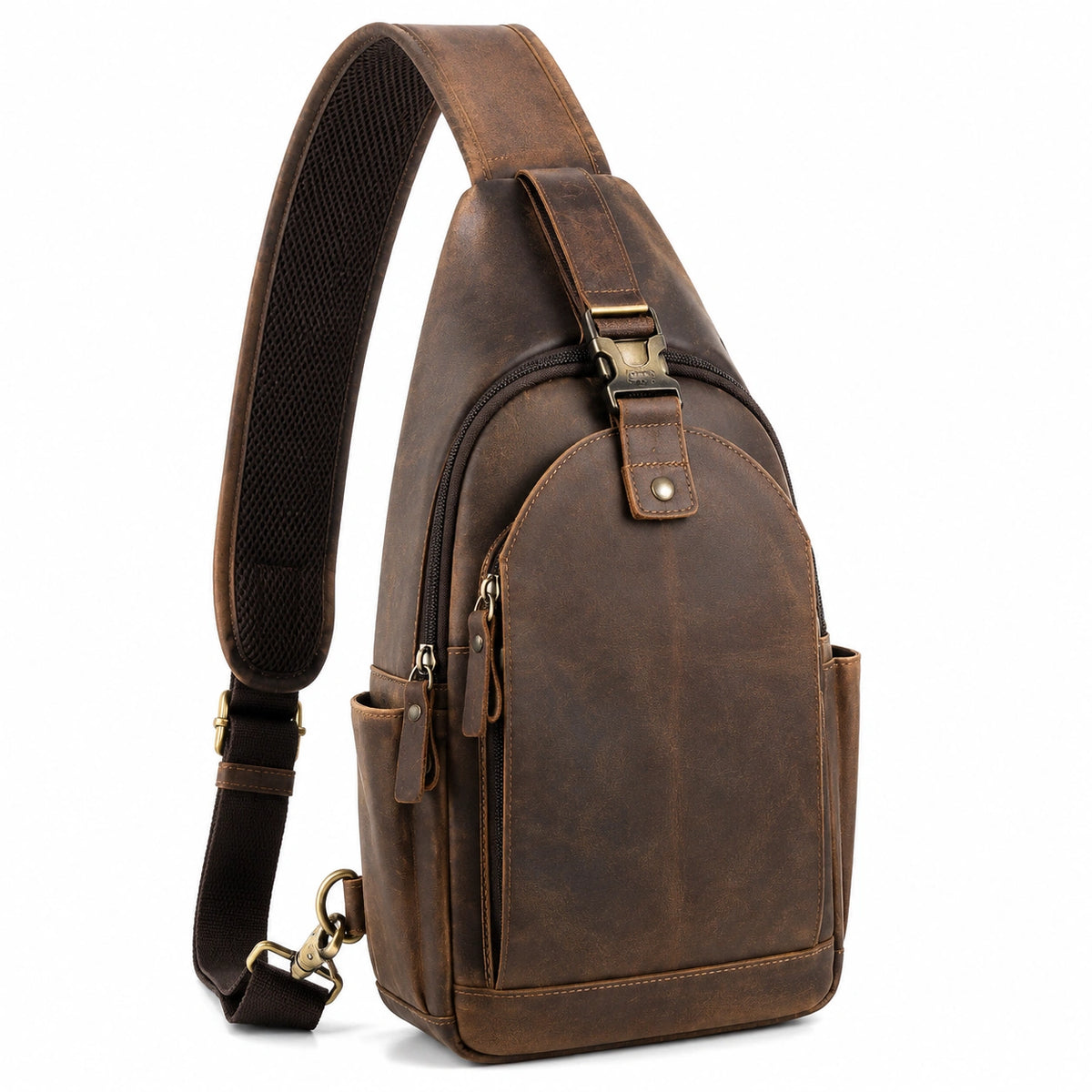 Sac bandoulière 18 x 8 x 33 cm en matière synthétique marron style vintage à compartiments