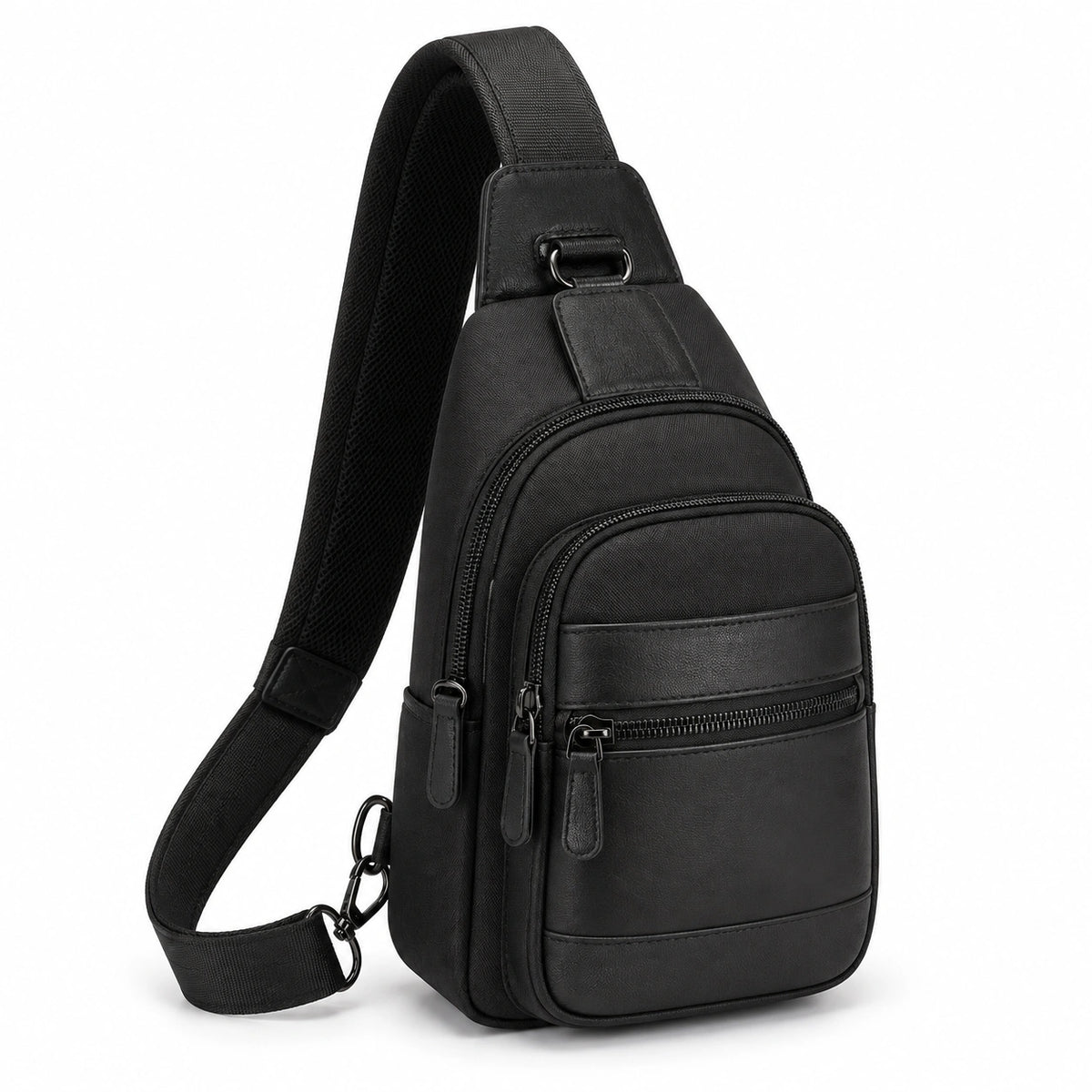 Sac bandoulière 35 x 18 x 8 cm noir en textile synthétique avec poches zippées