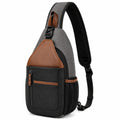 Sac à dos bandoulière 18 x 8 x 32 cm en polyester gris noir et marron avec poches zippées