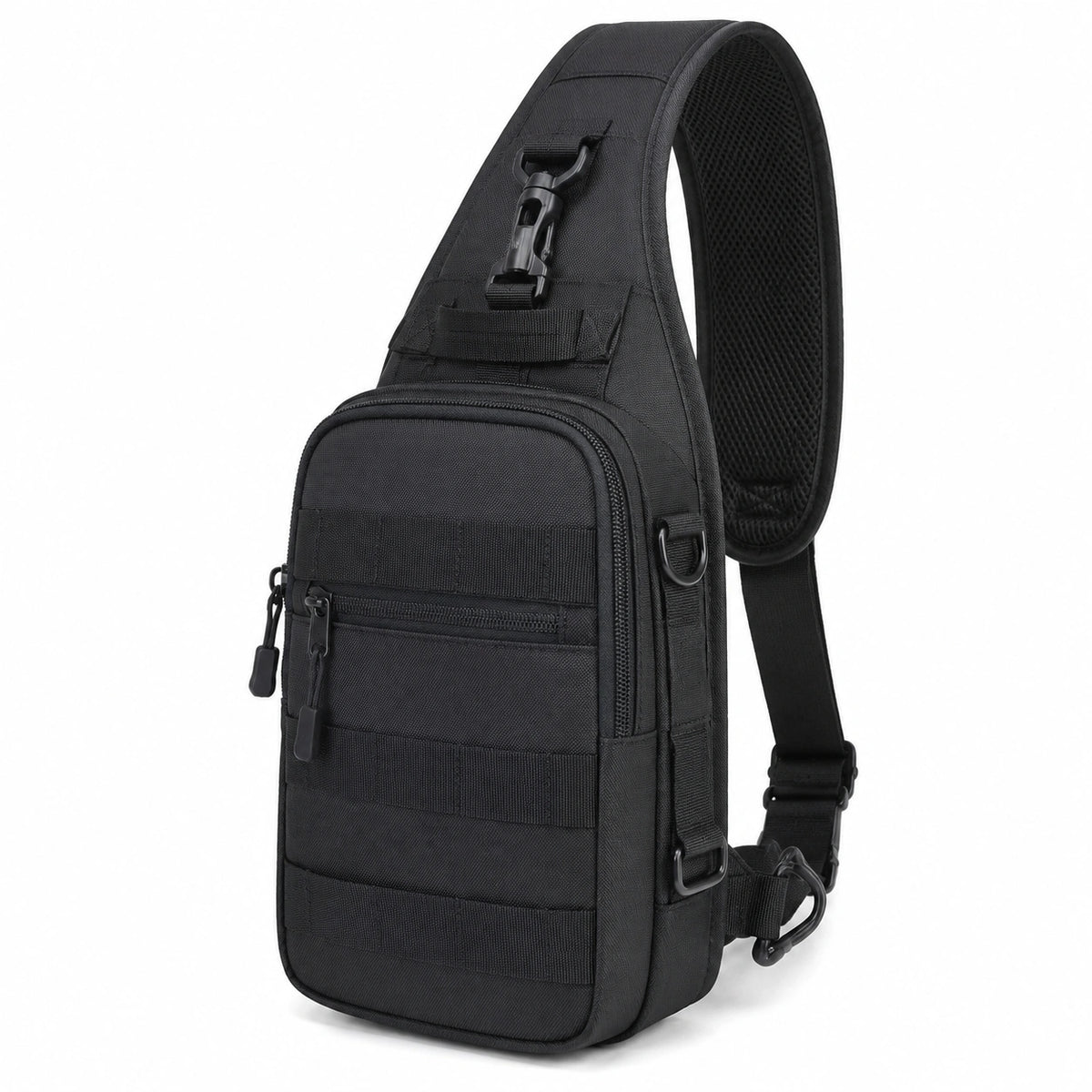 Sac bandoulière 32 cm noir en polyester avec multiples poches pour usage quotidien
