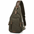 Sac à dos bandoulière 30 x 18 x 8 cm en toile vert olive pour quotidien avec poches zippées