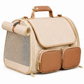 Sac de transport pour animaux 45 x 30 x 35 cm en textile beige et marron avec panneaux respirants