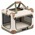 Cage de transport pliable pour chien 61 x 46 x 46 cm en textile écru vert kaki et marron avec panneaux en maille