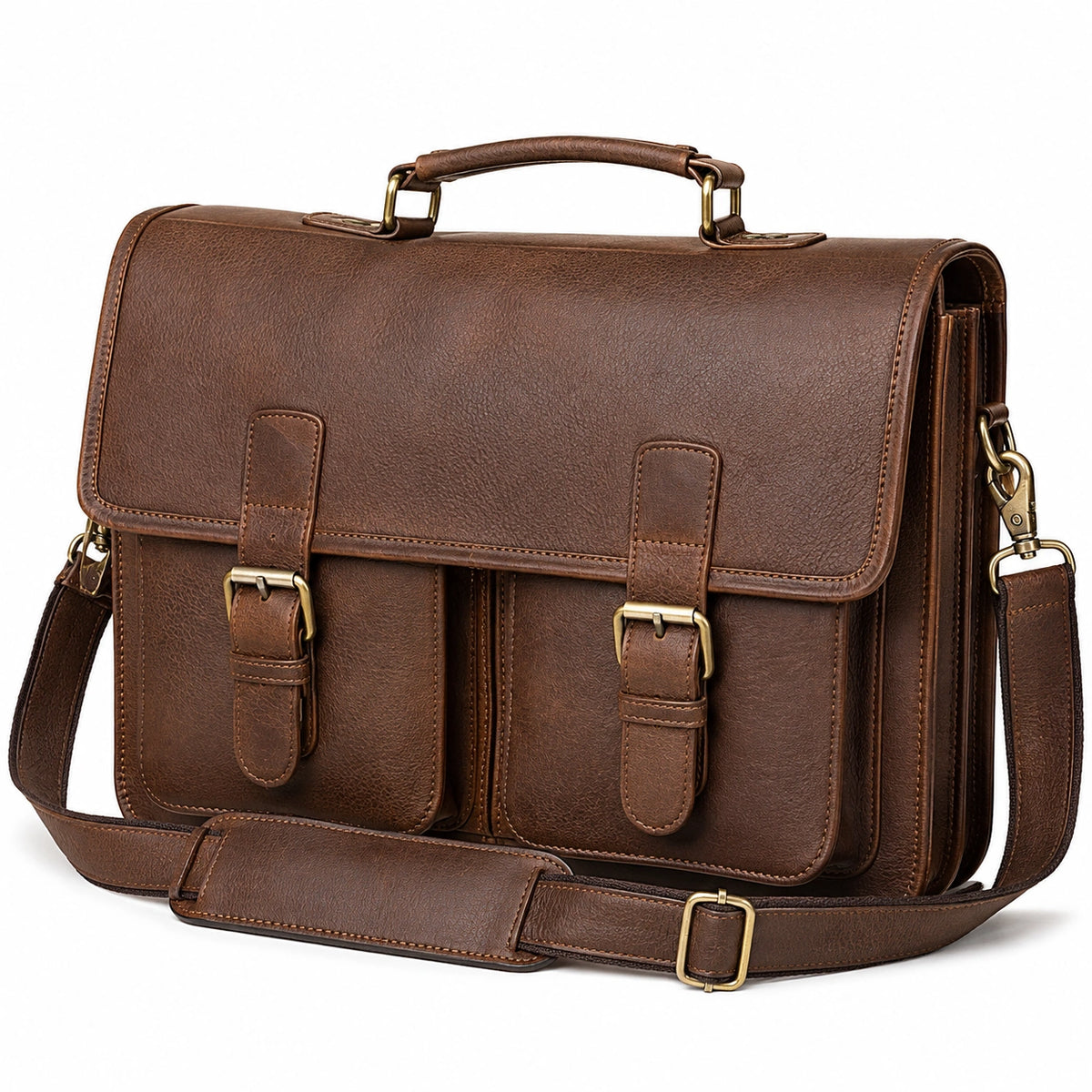 Sacoche 40 x 12 x 30 cm en similicuir marron pour ordinateur avec bandoulière réglable