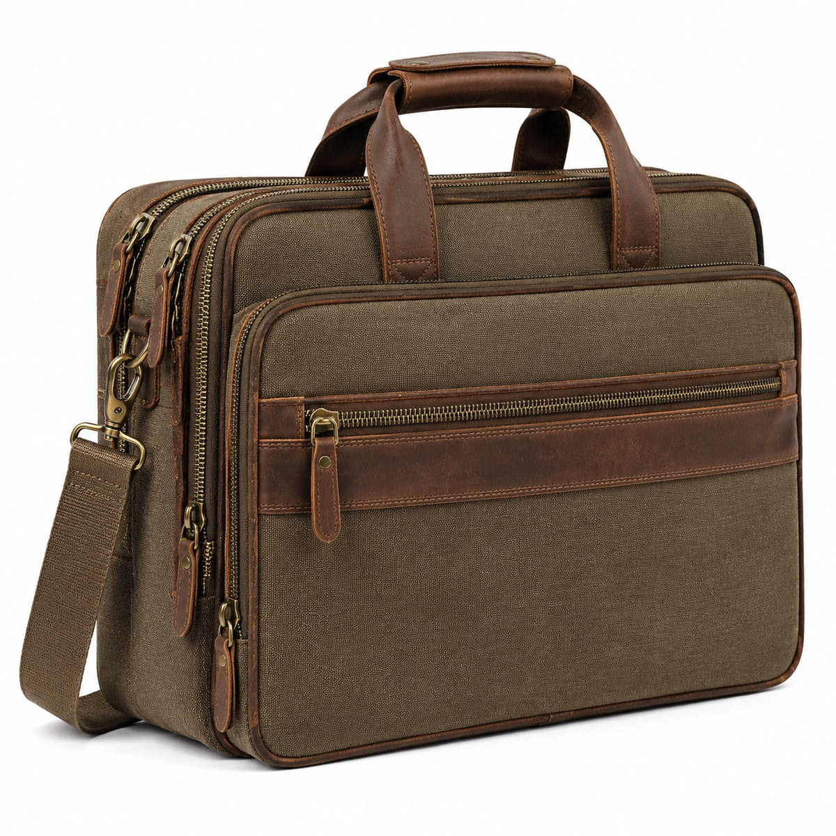 Sacoche ordinateur 40 cm en toile marron avec détails en cuir - transport professionnel à bandoulière