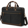 Sacoche ordinateur 42 cm en textile noir et brun avec bandoulière amovible